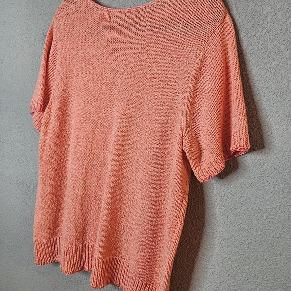 Crazy Horse Women Pastel Peach‎ Orange Sweater 1 (1X) Short Sleeve Knit Easter - Picture 8 of 10
